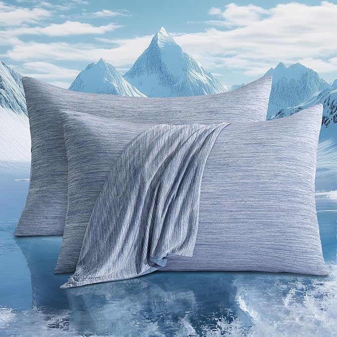 LUXEAR 2 Pack Cooling Pillow Cases King Size, Arc-Chill Q-Max > 0.5 for Hot Sleepers, Hair & Skin Friendly, Double-Sided, Machine Washable, Hidden Zipper, Gifts for Women Men, Blue