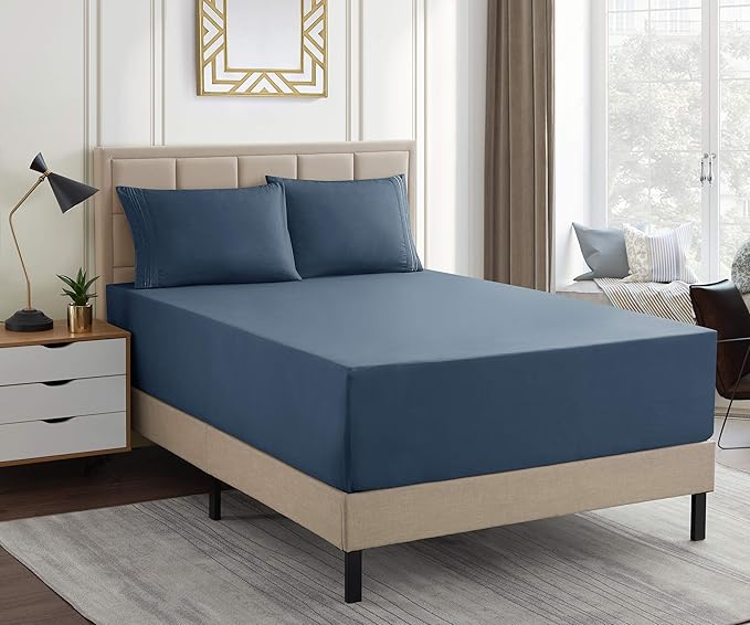 1500 Supreme Collection Extra Deep Pocket Sheets Set - Luxury Soft Bed Sheets, Wrinkle Free, Bedding, Over 40 Colors, 21 inch Extra Deep Pocket, Queen, Denim
