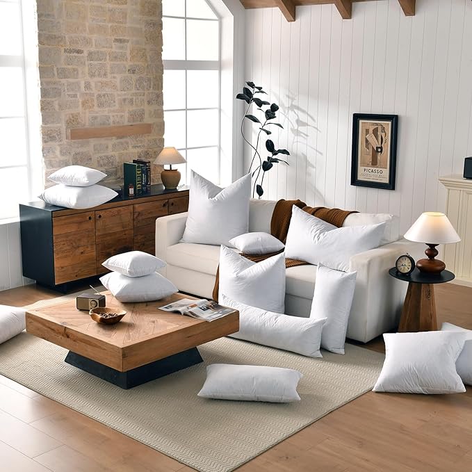 basic home Hotel-Style Goose Feather Pillow Insert for Sofa & Bed - 100% Odorless & Plump Cushion Filler - 233TC Cotton with Inner Liner to Prevent Poking (16x26 Inch)