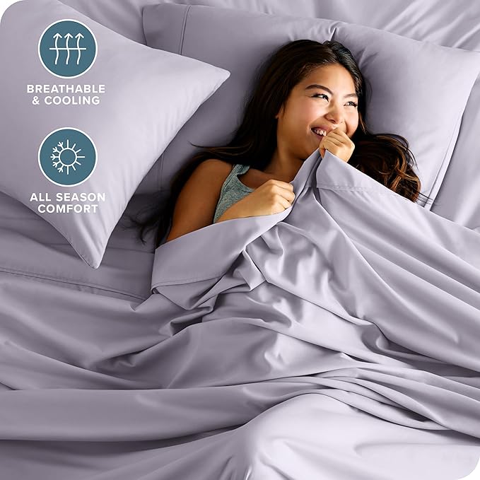 Bare Home Split Head Flex King Sheet Set - 1800 Ultra-Soft Microfiber Bed Sheets - Double Brushed - Deep Pockets - Easy Fit - 4 Piece Set - Bedding Sheets & Pillowcases (Light Lavender)
