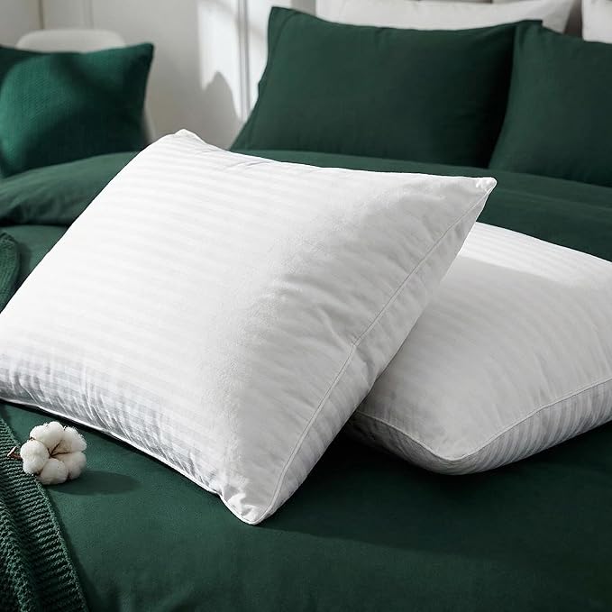 Elegant Comfort 100% Cotton Shell Stripe King Size Set of 2 Pillows, Super Plush Cooling Gel Filling Hotel Quality Down Alternative Bed Pillows for Side, Back and Stomach Sleepers