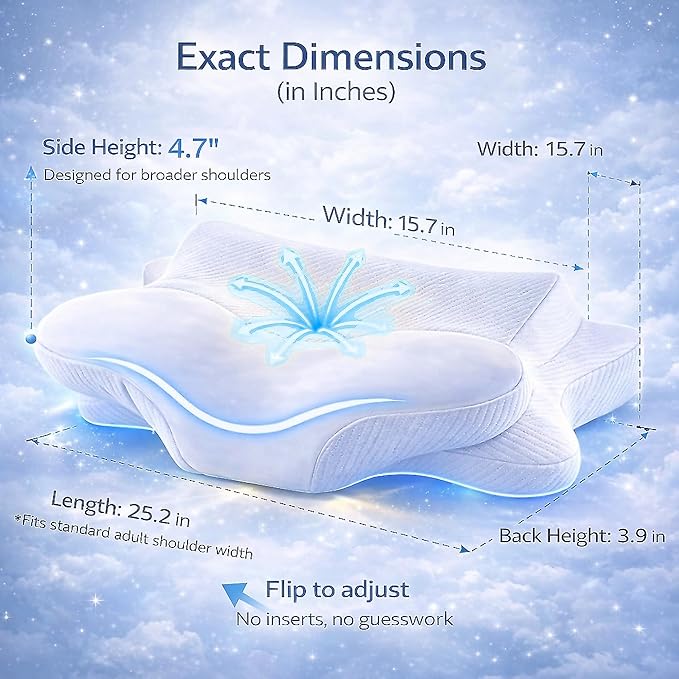 Cervical Pillow for Neck Pain Relief, Ergonomic Dual-Height Memory Foam Pillow with Cooling Breathable Cover for Side, Back & Stomach Sleepers –Beige