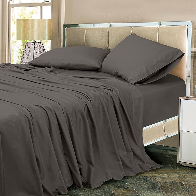 ROYALE LINENS 300 Thread Count 100% Long Staple Combed Cotton Sheet Set - 3 Piece Twin Bed Sheets - 1 Fitted, 1 Flat & Pillow case -Soft Cool & Crisp Sheet Set (Twin, Grey)
