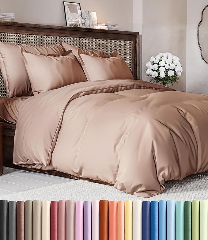 Duvet Cover Full Size Set - Extra Soft Full Duvet Cover 80" x 90" with 2 Pillow Shams - Hotel Luxury, Easy Care and Fade Free w/ Zipper Closures & Ties - All Season, Comfy, Cozy & Breathable (Mauve)