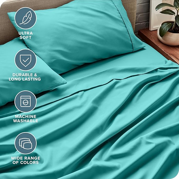 Bare Home Queen Sheet Set - 1800 Ultra-Soft Microfiber Queen Bed Sheets - Double Brushed - Deep Pockets - Easy Fit - 4 Piece Set - Bedding Sheets & Pillowcases (Queen, Turquoise)
