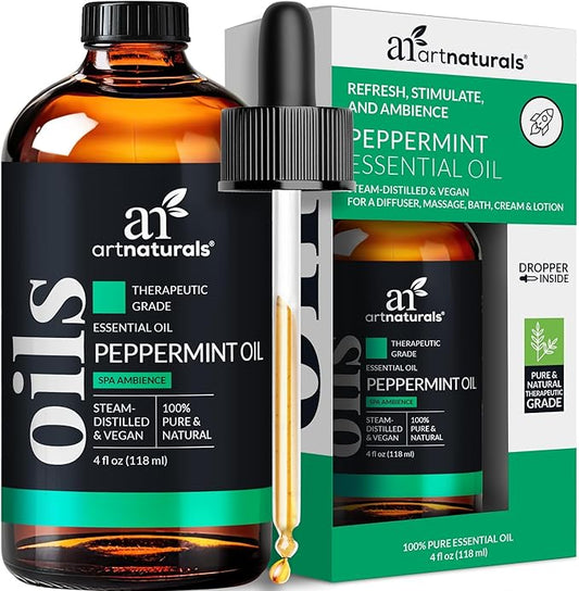 artnaturals Peppermint Essential Oil (4.0 Fl Oz / 118ml) - 100% Pure Undiluted Premium Therapeutic Grade Mentha Peperita - Fresh Mint for Hair Growth and Skin - Aromatherapy Oil for Diffuser