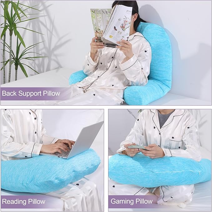 HOMBYS Cooling U Shaped Pillow for Neck, Contour Shoulder Pillow for Side Sleepers, Ergonomic Body Pillows for Adults, Hug Pillow with Washable Cover for Back, Shoulder Pressure Reduce (Light Blue)