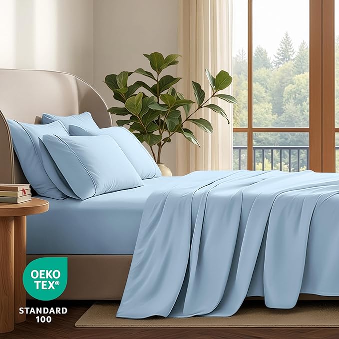 Bare Home Hotel Luxury Twin Sheet Set, Extra Soft - 4 Piece Set - Deep Pockets - Easy Fit - Cooling & Breathable - Wrinkle, Fade, Stain Resistant - Includes 2 Pillowcases (Twin, Light Blue)