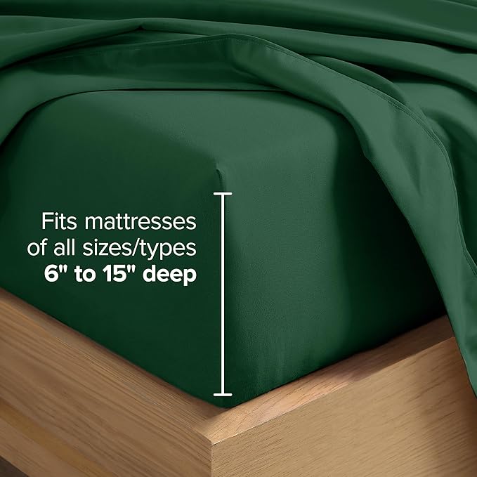 Bare Home Hotel Luxury Queen Sheet Set, Extra Soft - 6 Piece Set - Deep Pockets - Easy Fit - Cooling & Breathable - Wrinkle, Fade, Stain Resistant - Includes 4 Pillowcases (Queen, Forest Green)