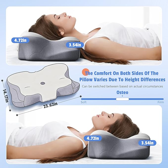 ICSSSSY Cervical Pillow for Neck and Shoulder Pain Relief, Contoured Memory Foam Pillow for Side and Back Sleepers with Removable Pillowcase