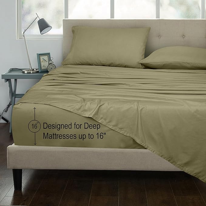 ROYALE LINENS 300 Thread Count 100% Long Staple Combed Cotton Sheet Set - 3 Piece Twin Bed Sheets - 1 Fitted, 1 Flat & Pillow case -Soft Cool & Crisp Sheet Set (Twin, Sage Green)