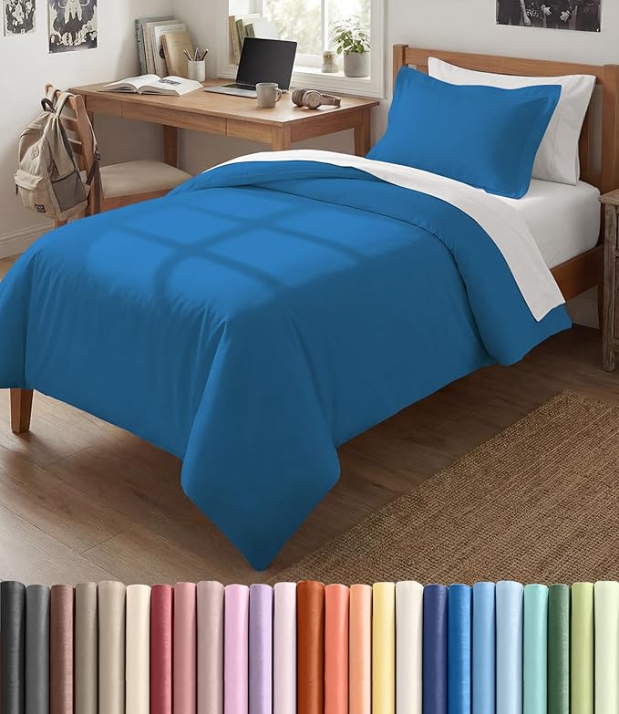 Duvet Cover Twin/Twin XL Size Set - Extra Soft Twin/Twin XL Duvet Cover 68" x 90" with 1 Pillow Sham - Hotel Luxury, Easy Care, Fade Free w/ Zipper Closures & Ties - Comfy & Breathable (Royal Blue)