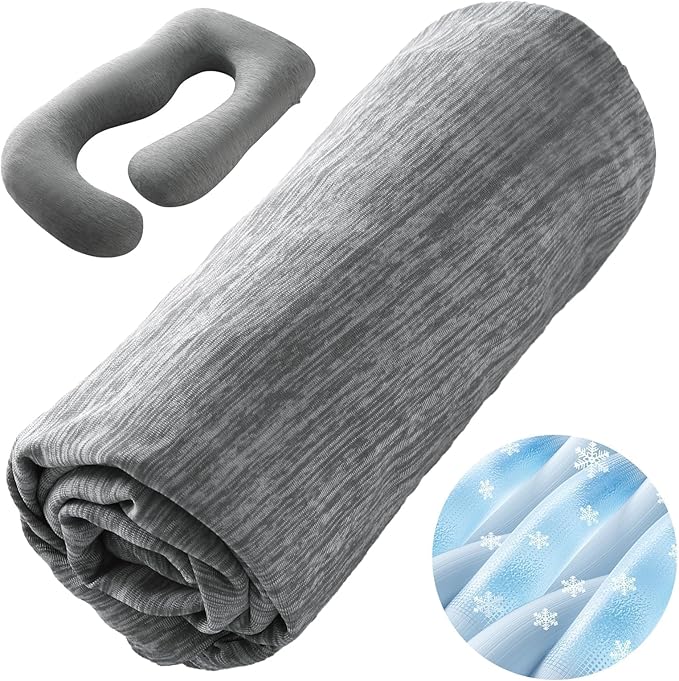 Sasttie Cooling Pregnancy Pillow Cover, 57-inch U Shaped Pregnancy Pillow Case, Fits 55 to 57 Inch Maternity Pillow, Grey (No Pillow Insert)
