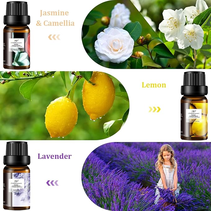 Refresh Essential Oils Set, 6x10ml Fragrance Oils Kit for Diffuser, Humidifier, Aromatherapy, Air Purifier - Orange, Breathe Easy, Citronella, Jasmine & Camellia, Lemon, Lavender