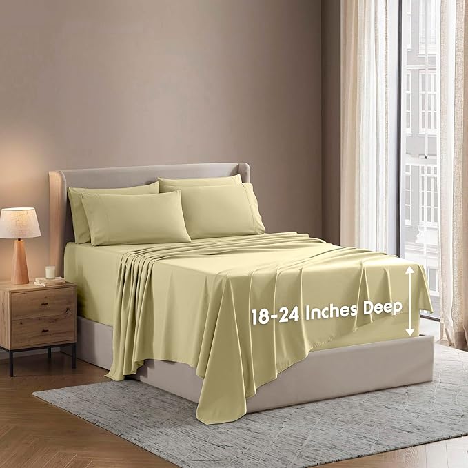 Nestl Extra Deep Full Sheet Set - 6 Piece Breathable & Cooling Sheets - Hotel Luxury Bedding Set w/18-24 Inch Extra Deep Pockets - Easy & Secure Fit - Soft, Wrinkle Free & Comfy - Vanilla Yellow