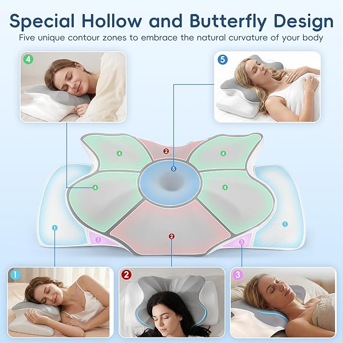 Cervical Pillow for Neck and Shoulder Support, Contour Memory Foam Pillow for Pain Relief, 2 Heights Cooling Ergonomic Orthopedic Pillow for Side Back Stomach Sleepers