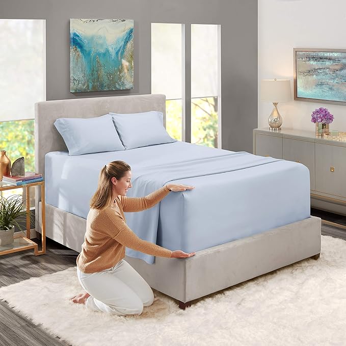 Nestl Bed Linen Set, Ice Blue, 4 Piece King Size Sheets with Extra Deep Pocket, Microfiber
