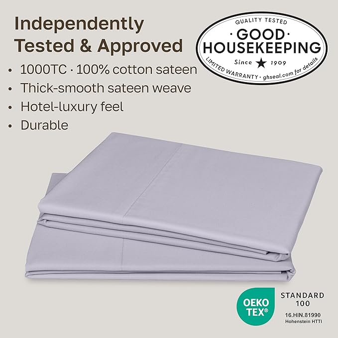 California Design Den King Size Pillow Cases Set of 2-1000 Thread Count, Soft and Smooth Sateen Weave, 100% Cotton Pillow Cover, Thick and Durable - Lavender Grey