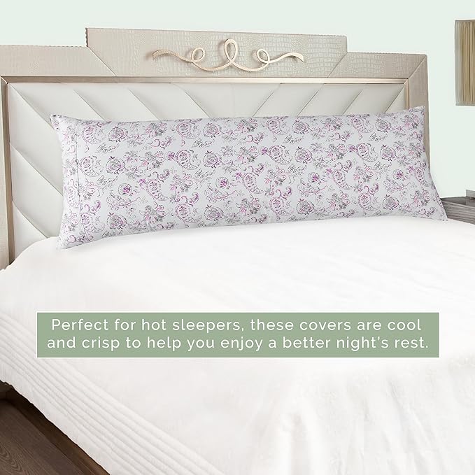 Elegant Comfort Ultra Soft 1-Piece Set Floral Print Pillowcases - 1500 Premium Hotel Quality Microfiber, Soft and Smooth Hidden Zipper Closure 1-Piece Pillow Covers - Body Pillowcase, Paisley Purple
