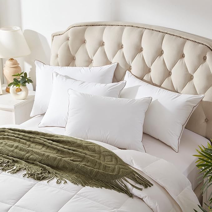 puredown® Goose Feather Down Pillows Queen Size Set of 2, Soft Fluffy Bed Pillow for Sleeping with 100% Cotton Cover, Medium Firm Luxury Hotel Collection Pillow for Back, Stomach or Side Sleeper