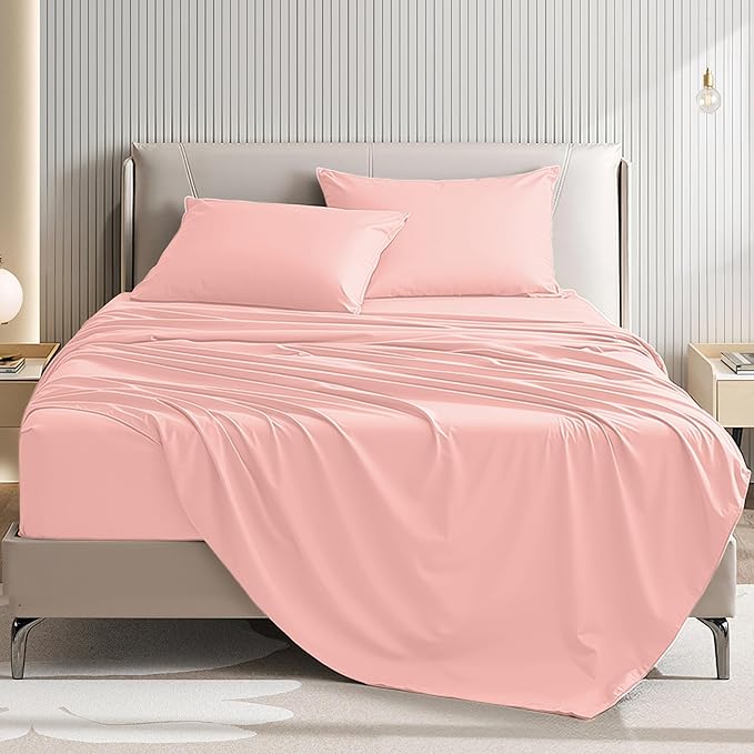 Queen Size 4 Piece Bed Sheet Set - Ultra Imitation Cotton-Premium Breathable & Cooling Sheets - Hotel Luxury Bed Sheets Deep Pocket up to 15"- Wrinkle, Fade, Stain Resistant (Baby Pink, Queen)