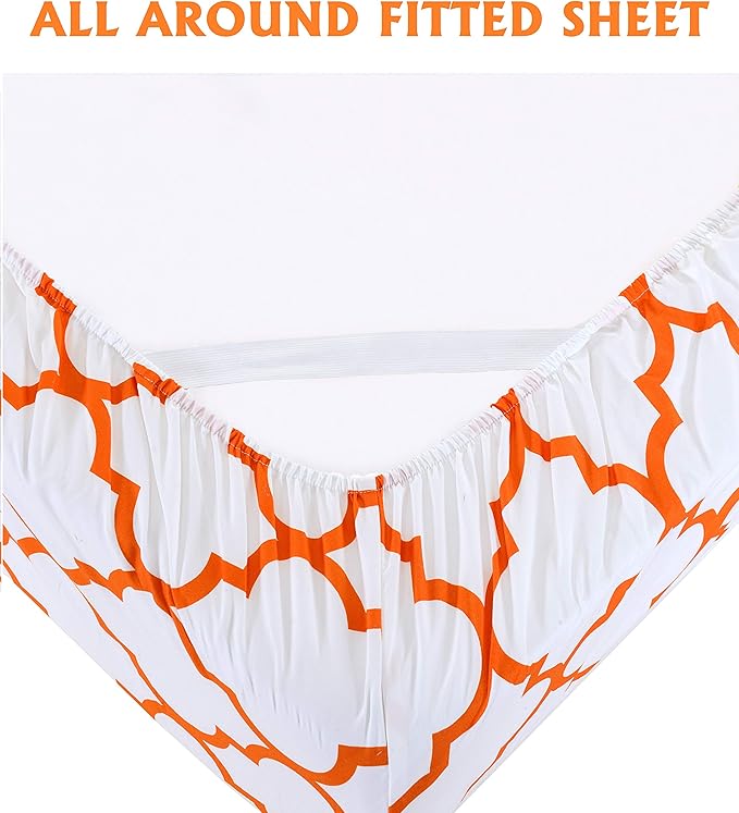 Elegant Comfort Luxury Soft Bed Sheets Quatrefoil Pattern - 1500 Premium Hotel Quality Microfiber Softness Wrinkle and Fade Resistant (6-Piece) Bedding Set, Queen, Joyful Orange