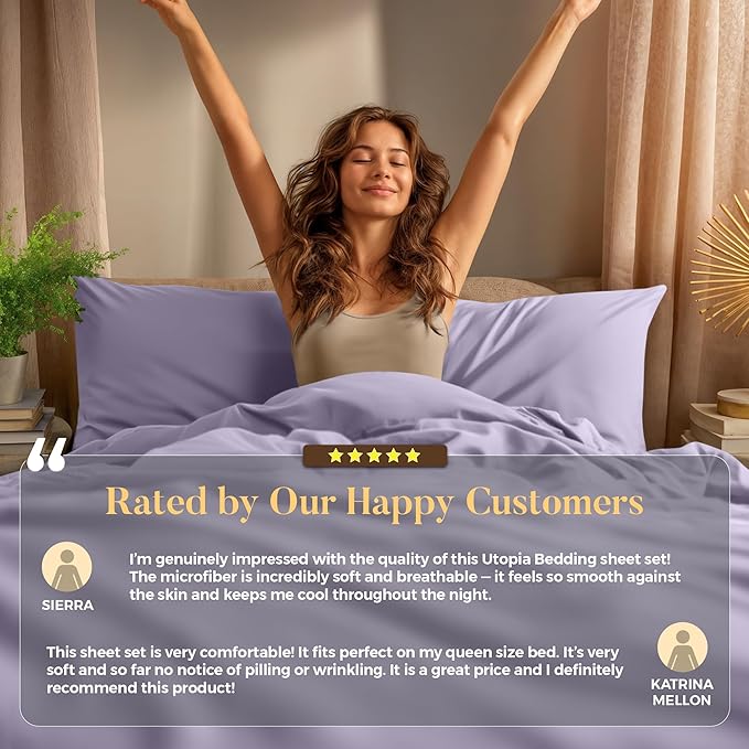 Utopia Bedding King Size Sheet Set – 4 Piece Bed Sheets, Soft and Breathable Microfiber, Includes 1 Fitted Sheet, 1 Flat Sheet and 2 Pillowcases – Oeko Tex (Lavender)