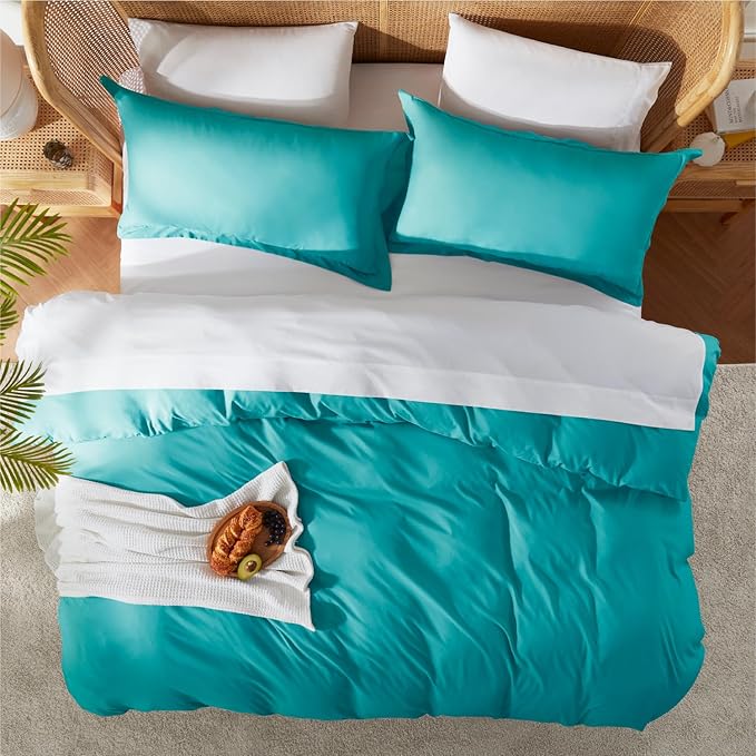 Nestl Twin Duvet Cover Set with Comforter Insert - Teal 3 Piece 68x90 Duvet Cover & 1 Pillow Sham with White Quilted Down Alternative Comforter, Ultra Soft, All Season