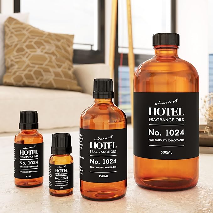 AirScent Hotel Diffuser Oil No. 1024 Inspired by JW M. Hotel - Plum Muguet Tobacco Oud - Hotel Scent Dupe - Premium Fragrance Oil for Ultrasonic and Waterless Diffusers and Crafting - 120 ml, 4 fl oz