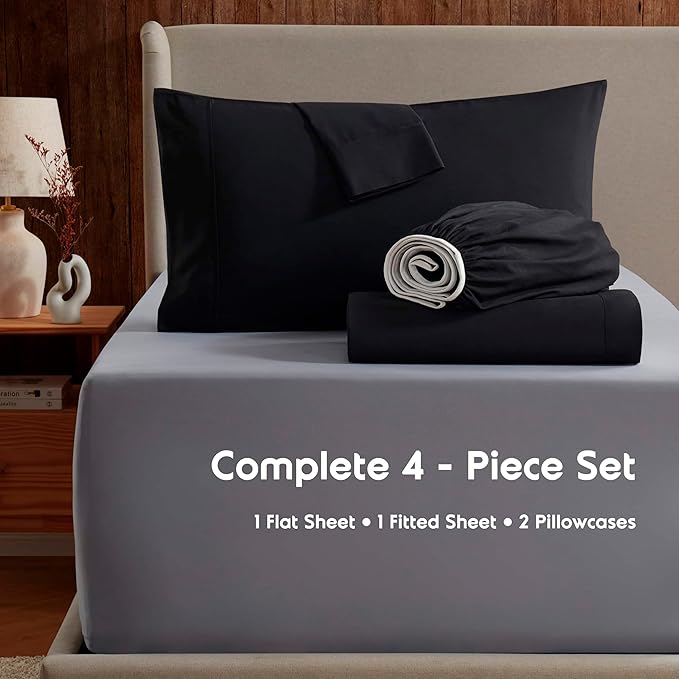 Nestl Extra Deep Twin XL Sheet Set - 4 Piece Breathable & Cooling Sheets - Hotel Luxury Bedding Set w/18-24 Inch Deep Pockets - Easy & Secure Fit - Super Soft, Wrinkle Free & Comfy - Black