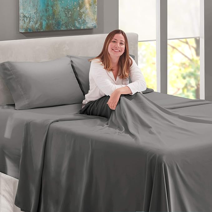 Nestl Twin Size Sheet Set, 4 Piece Extra Deep Pocket (18-24 inches), Microfiber, Hotel Luxury, Soft, Breathable, Wrinkle-Free, Easy to Care, Grey