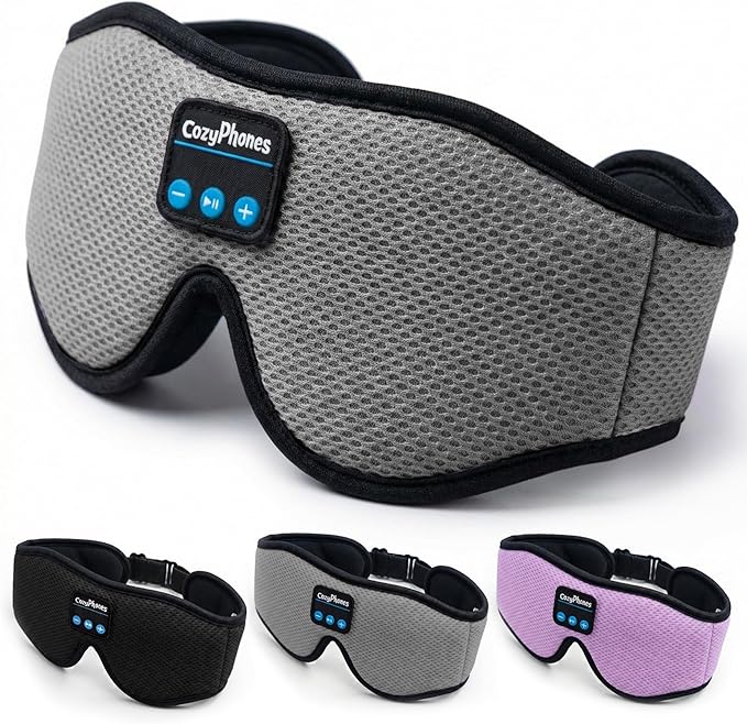 CozyPhones Bluetooth Sleep Mask Headphones for Adults – Wireless Sleep Headphones for Side Sleepers, Breathable Eye Mask for Travel, Meditation & Tinnitus Support - Grey