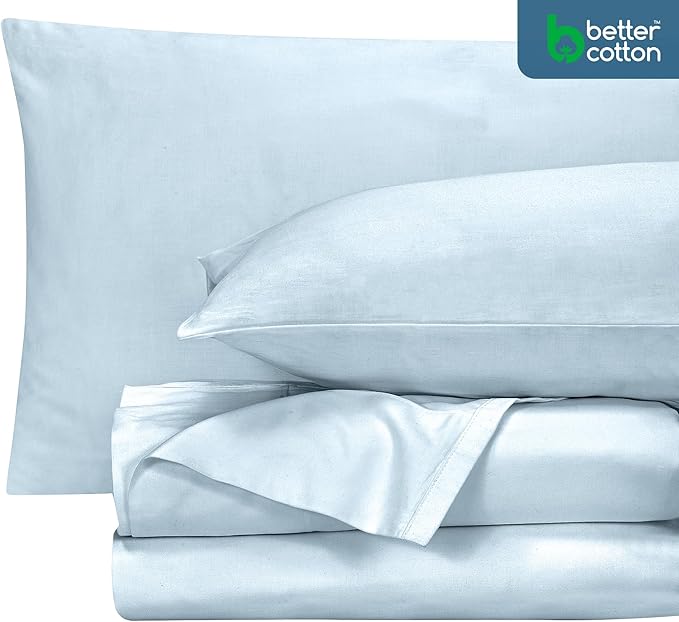 ROYALE LINENS 400 Thread Count 100% American Grown Cotton 3 Piece Sateen Twin Sheet Set - 1 Fitted Sheet, 1 Flat Sheet, 1 Pillow case - Green Twin Bedsheet - Cotton Sheets - (Twin, Florentine Sage)