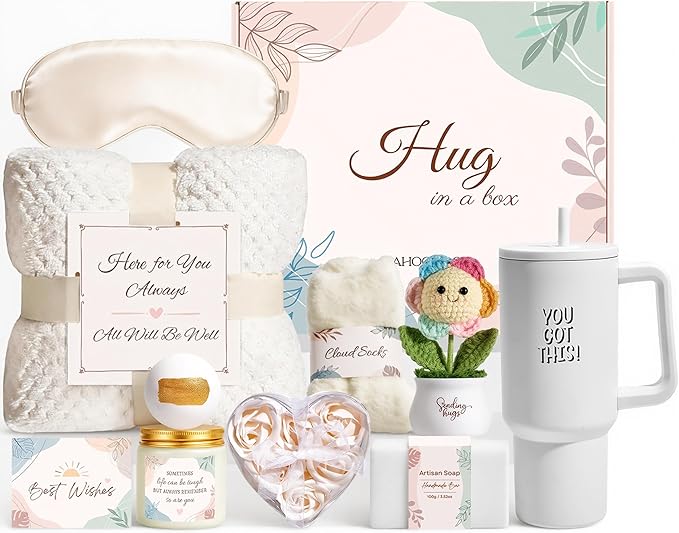 Get Well Soon Self Care Gifts for Women After Surgery Recovery, Sympathy Comfort Care Package, Inspirational Encouragement Condolence Gift Basket, Thinking of You Spa Gift Sets with Blanket & Tumbler