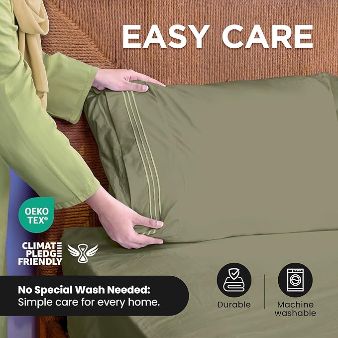ROYALE LINENS 4 Piece Queen Sheets Set - Soft Brushed 1800 Microfiber Bedding - 1 Fitted, 1 Flat Sheet, 2 Pillow Cases - Wrinkle Free & Fade Resistant - Hotel Luxury Bed Sheets (Sage Green, Queen)