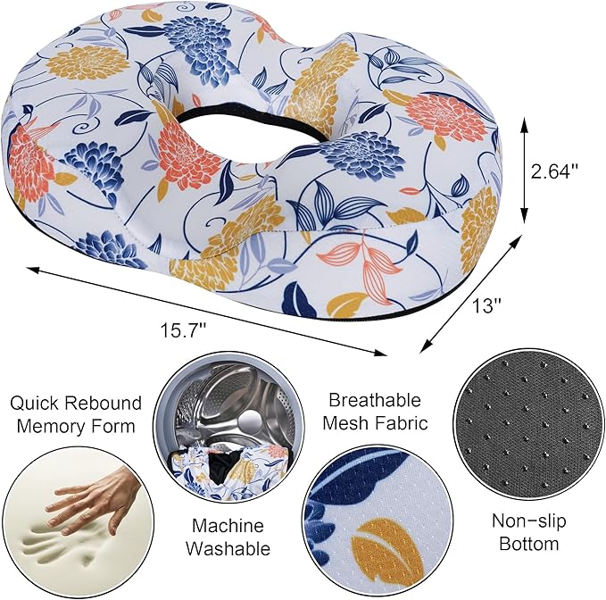Donut Pillow Seat Cushion for Tailbone Pain Relief and Hemorrhoids, Home Office Chair Cushion for Long Sitting Work, Memory Foam Car Seat Cushions for Driving Butt Pain & Postpartum Pregnancy