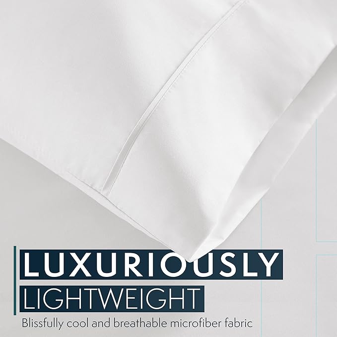 HC COLLECTION Bed Sheets Set, Hotel Luxury Platinum Collection 1800 Series Bedding Set, Deep Pockets, Wrinkle & Fade Resistant, Hypoallergenic Sheet & Pillow Case Set (Queen, White) (Pack of 2)