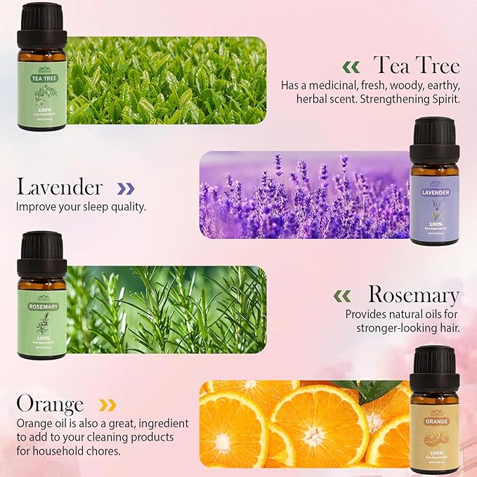 8 Pcs Pure Essential Oils Set for Diffuser, Home Care, Candle, Soap, Clean, Perfume, Laundry - Peppermint, Lavender, Rose, Clove-Organic Aromatherapy for Women and Mom Gift 10ml Each Mother's Day