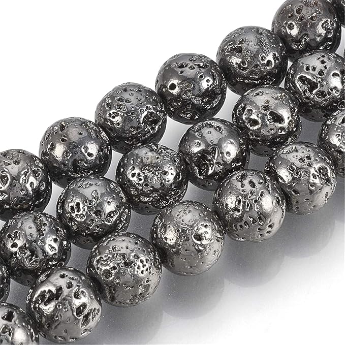 Craftdady 450Pcs Natural Round Lava Stone Beads 9mm Black Volcanic Rock Gemstone Loose Beads Metallic Energy Healing Chakra Beads for Jewelry Craft Essential Oil Bracelet