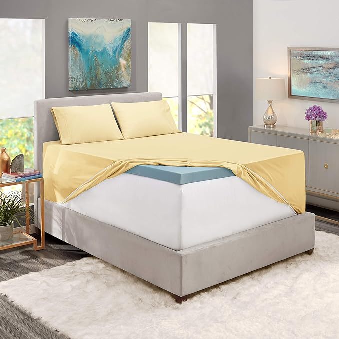 Nestl Full Size Sheet Set, 4 Piece Extra Deep Pocket (18-24 inches), Microfiber, Hotel Luxury, Soft, Breathable, Wrinkle-Free, Easy to Care, Vanilla Yellow