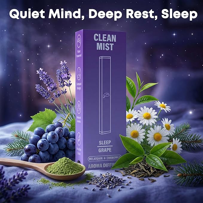 The Clean Mist Sleep Blend Herbal Diffuser Pen | Aroma Diffuser Pen Stick with Lavender, L-Theanine, and Chamomile | Natural Plant-Based Alternative | 500 Uses Per Stick