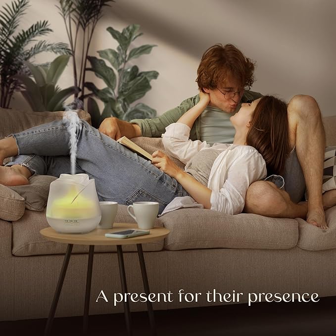 Earnest Living Rose Essential Oil Diffuser 150ml – Mini Ultrasonic Aromatherapy Humidifier for Bedroom & Desk, Quiet Mist, USB Powered, 7-Color Night Light, for Women, Frosted White