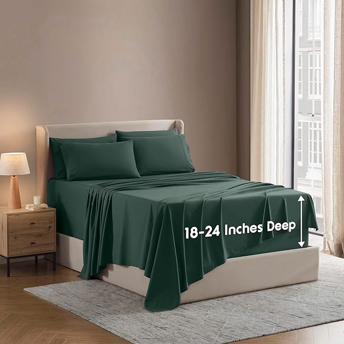 Nestl Extra Deep Twin Sheet Set - 4 Piece Breathable & Cooling Sheets - Hotel Luxury Bedding Set w/18-24 Inch Deep Pockets - Easy & Secure Fit - Super Soft, Wrinkle Free & Comfy - Forest Green