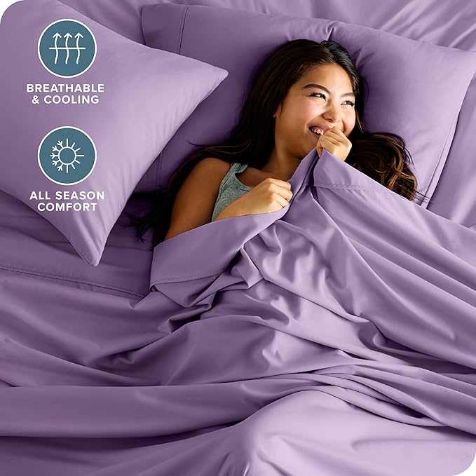 Bare Home Hotel Luxury Split King Sheet Set, Extra Soft, 7 Piece Set, Deep Pockets, Easy Fit, Cooling & Breathable, Wrinkle, Fade, Stain Resistant, Includes 4 Pillowcases (Split King, Lavender)