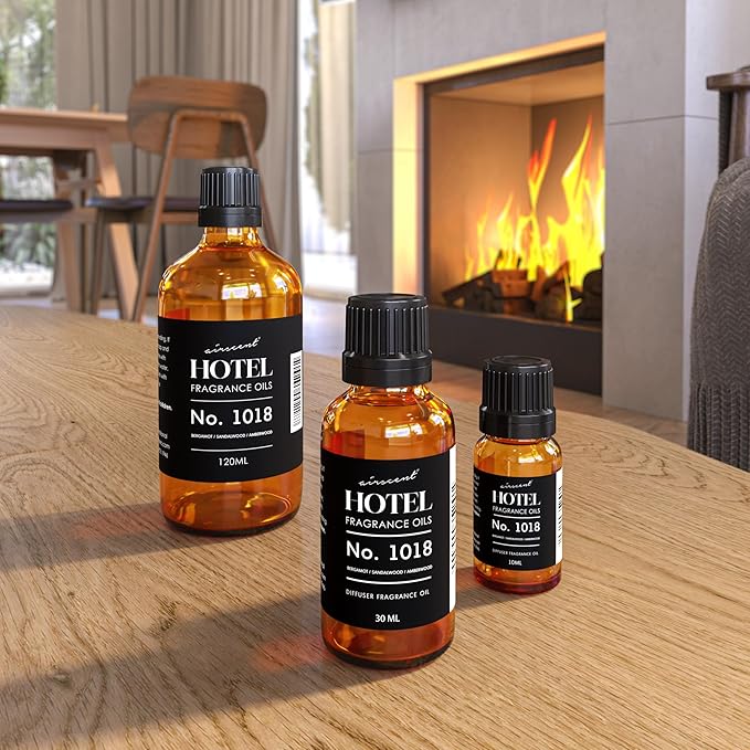 AirScent Hotel Diffuser Oil No. 1018 - Bergamot Sandalwood Amberwood - Hotel Scent Dupe - Premium Fragrance Oil for Ultrasonic and Waterless Diffusers and Crafting - 30 ml, 1 fl oz Glass Bottle