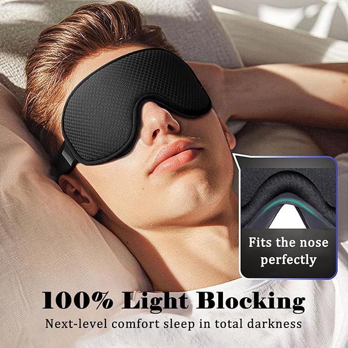 3D Contoured Sleep Mask for Men & Women - 100% Blackout Eye Mask with Adjustable Strap | Breathable Travel Sleeping Mask, Night Shift & Nap Essential