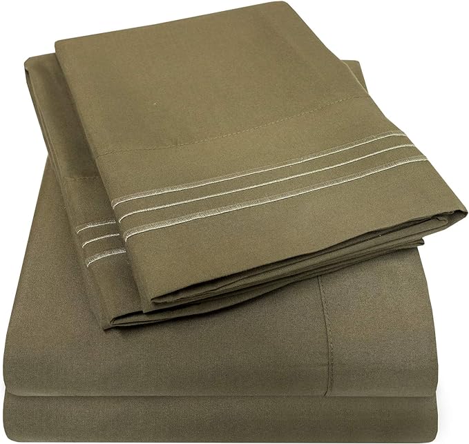 1500 Supreme Collection Queen Sheet Sets Olive Green - Luxury Hotel Bed Sheets and Pillowcase Set for Queen Mattress - Extra Soft, Elastic Corner Straps, Deep Pocket Sheets, Queen Olive Green