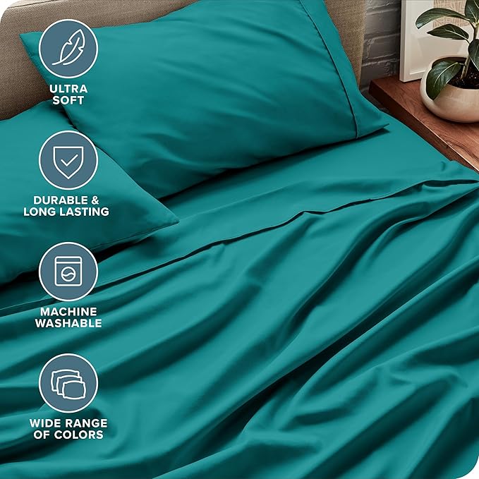 Bare Home Twin Sheet Set - 1800 Ultra-Soft Microfiber Twin Bed Sheets - Double Brushed - Deep Pockets - Easy Fit - 3 Piece Set - Bedding Sheets & Pillowcases (Twin, Emerald)