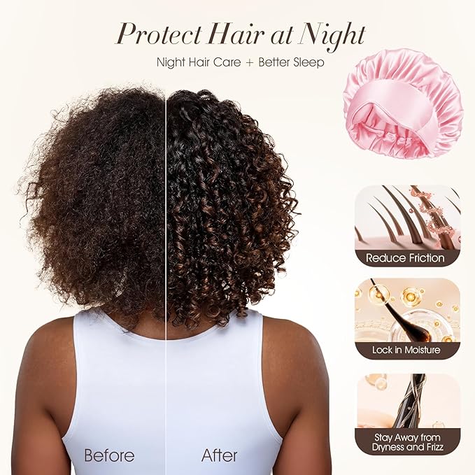 LC-dolida Satin Silk Bonnet for Sleeping Women Men, Hair Bonnet for Curly & Natural with Sleep Mask, Reduce Frizz