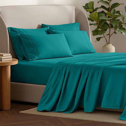 Bare Home Hotel Luxury Full Sheet Set, Extra Soft - 6 Piece Set - Deep Pockets - Easy Fit - Cooling & Breathable - Wrinkle, Fade, Stain Resistant - Includes 4 Pillowcases (Full, Emerald)
